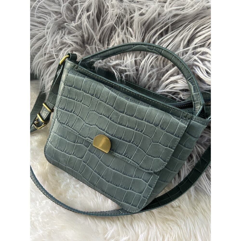 NWTMadewell Mini Abroad Crossbody Bag Croc Embossed Leather Edition Smoky Spruce